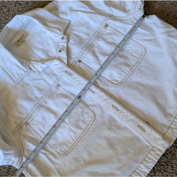 Madewell Denim Long-Sleeve Crop Shirt in Tile White, size L - Picture 5 of 8
